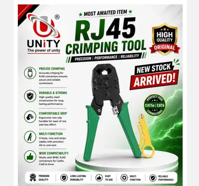 Unity RJ45 Plier 3 in 1 High Quality Network LAN Ethernet Cable Crimping Tool Set - Genuine Original, Portable Crimper Wire Cutter Plier for Cat5, Cat6, Cat7 - Multifunctional Networking