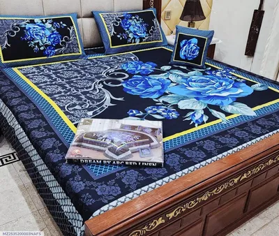 Crystal Cotton Printed Double Bedsheet Black 4Pcs Set
