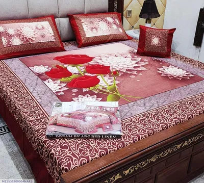 Red Crystal Cotton Double Bedsheet Set 4 Pcs