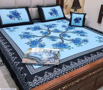 Crystal Cotton Printed Double Bedsheet Turquoise 4 Pcs Set