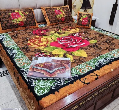 Crystal Cotton Printed Double Bedsheet Set Orange 4 Pcs