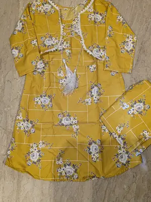 2 Pcs Girl's Stitched Cotton Printed Frock thumbnail 2