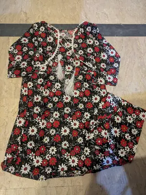 2 Pcs Girl's Stitched Cotton Printed Frock thumbnail 2
