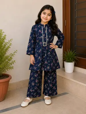 2 Pcs Girl's Stitched Cotton Printed Frock