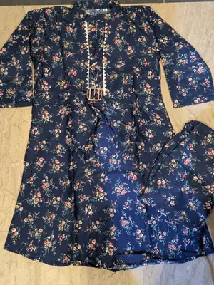2 Pcs Girl's Stitched Cotton Printed Frock thumbnail 2