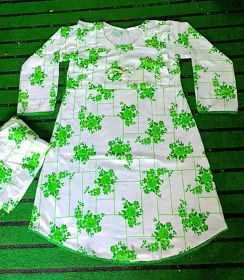 2 Pcs Girl's Stitched Cotton Printed Frock thumbnail 2