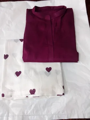 2 Pcs Women's Stitched Cotton Lawn Plain Shirt And Trouser Purple thumbnail 2