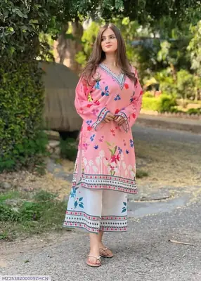 2 Pcs Women's Stitched Lawn Printed Co-Ord Set