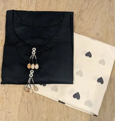 2 Pcs Women's Stitched Cotton Plain Shirt And Trouser thumbnail 2