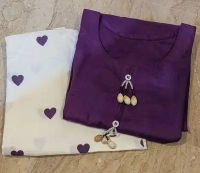 2 Pcs Women's Stitched Cotton Plain Shirt And Trouser thumbnail 2