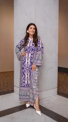 2 Pcs Women's Stitched Arabic Lawn Printed Shirt And Trouser thumbnail 2