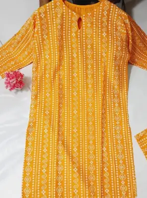 2 Pcs Women's Stitched Linen Block Printed Shirt And Trouser thumbnail 3