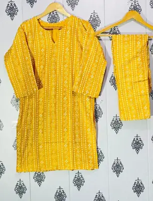 2 Pcs Women's Stitched Linen Block Printed Shirt And Trouser thumbnail 4