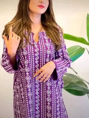 2 Pcs Women's Stitched Linen Block Printed Shirt And Trouser thumbnail 2