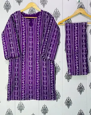 2 Pcs Women's Stitched Linen Block Printed Shirt And Trouser thumbnail 3