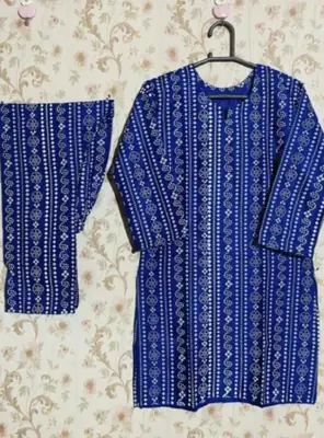2 Pcs Women's Stitched Linen Block Printed Shirt And Trouser thumbnail 2
