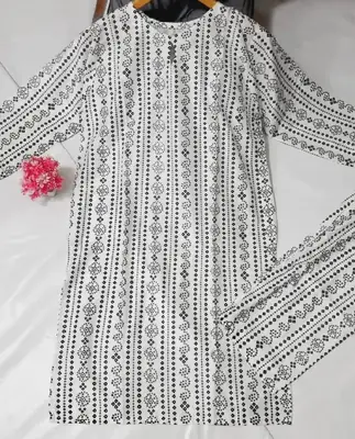 2 Pcs Women's Stitched Linen Block Printed Shirt And Trouser thumbnail 2