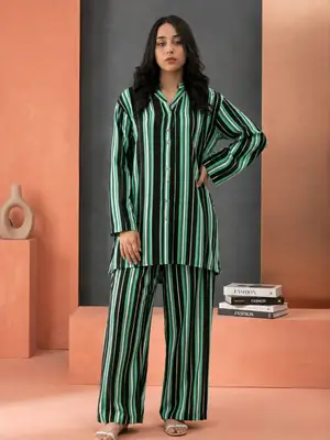 2 Pcs Women's Stitched Linen Printed Co-Ord Set