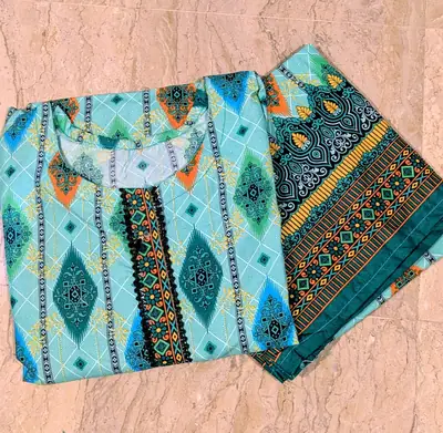 2 Pcs Women's Stitched Cotton Printed Shirt And Trouser thumbnail 2