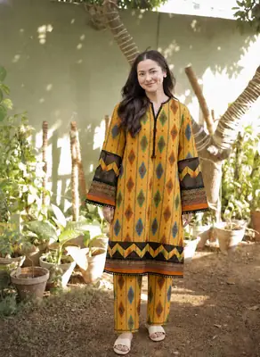 2 Pcs Women's Stitched Cotton Printed Shirt And Trouser