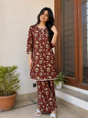 2 Pcs Women's Stitched Cotton Printed Shirt And Trouser