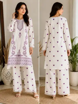 2 Pcs Women's Stitched Linen Printed Shirt And Trouser