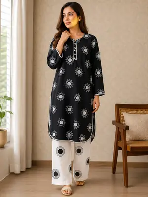 2 Pcs Women's Stitched Linen Printed Shirt And Trouser