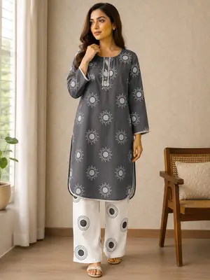 2 Pcs Women's Stitched Linen Printed Shirt And Trouser