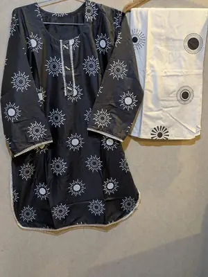 2 Pcs Women's Stitched Linen Printed Shirt And Trouser thumbnail 2