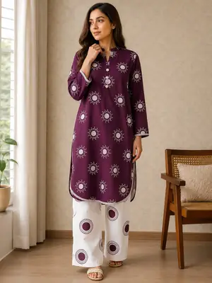 2 Pcs Women's Stitched Linen Printed Shirt And Trouser