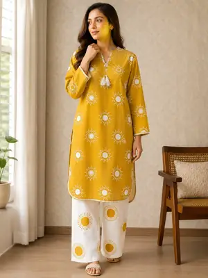 2 Pcs Women's Stitched Linen Printed Shirt And Trouser