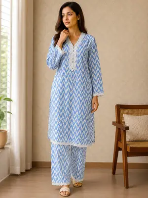 2 Pcs Women's Stitched Cotton Printed Shirt And Trouser