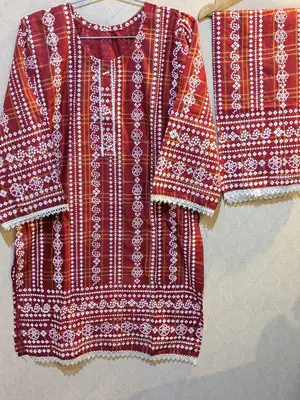 2 Pcs Women's Stitched Linen Printed Shirt And Trouser thumbnail 2