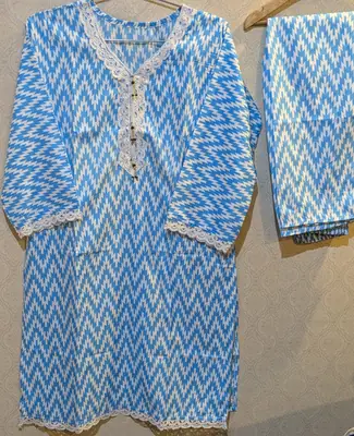 2 Pcs Women's Stitched Cotton Printed Shirt And Trouser thumbnail 2