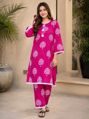 2 Pcs Women's Stitched Linen Block Printed Shirt And Trouser