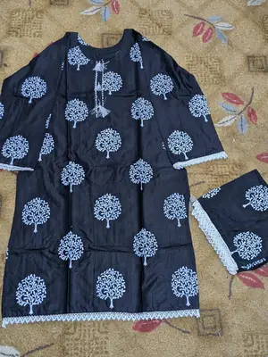 2 Pcs Women's Stitched Linen Block Printed Shirt And Trouser thumbnail 2