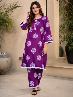 2 Pcs Women's Stitched Linen Block Printed Shirt And Trouser