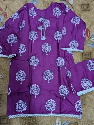 2 Pcs Women's Stitched Linen Block Printed Shirt And Trouser thumbnail 2