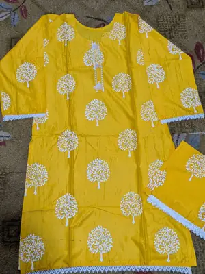 2 Pcs Women's Stitched Linen Block Printed Shirt And Trouser thumbnail 2