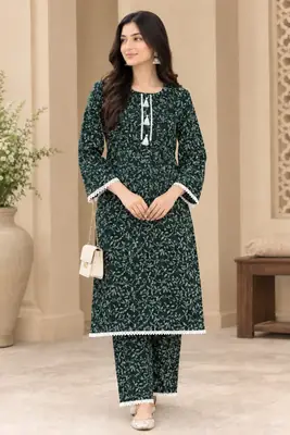 2 Pcs Women's Stitched Linen Block Printed Shirt And Trouser