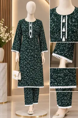 2 Pcs Women's Stitched Linen Block Printed Shirt And Trouser thumbnail 2