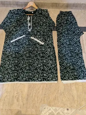 2 Pcs Women's Stitched Linen Block Printed Shirt And Trouser thumbnail 3