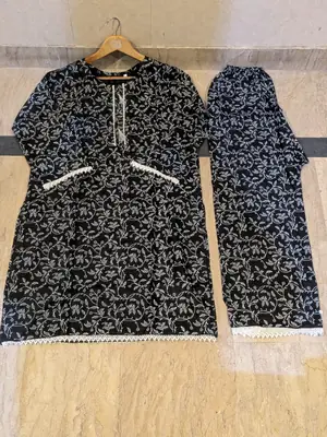 2 Pcs Women's Stitched Linen Block Printed Shirt And Trouser thumbnail 3