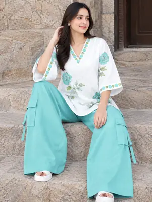 2 Pcs Women's Stitched Grip Printed Shirt And Trouser