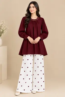 2 Pcs Women's Stitched Grip Plain Co-Ord Set