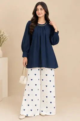 2 Pcs Women's Stitched Grip Plain Co-Ord Set