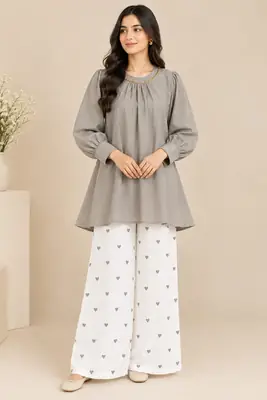 2 Pcs Women's Stitched Grip Plain Co-Ord Set