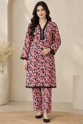2 Pcs Women's Stitched Printed Shirt And Trouser
