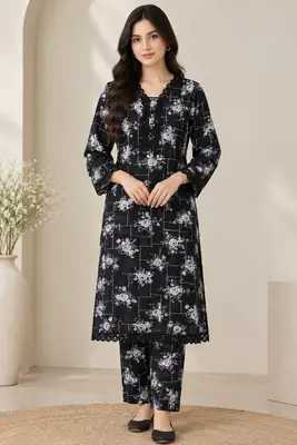 2 Pcs Women's Stitched Printed Shirt And Trouser 