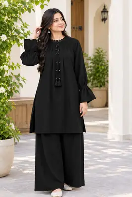 2 Pcs Women's Stitched Grip Plain Co-Ord Set